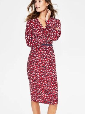 Boden Hannah Midi Dress Poinsettia Crocus Flower Red Size US 12